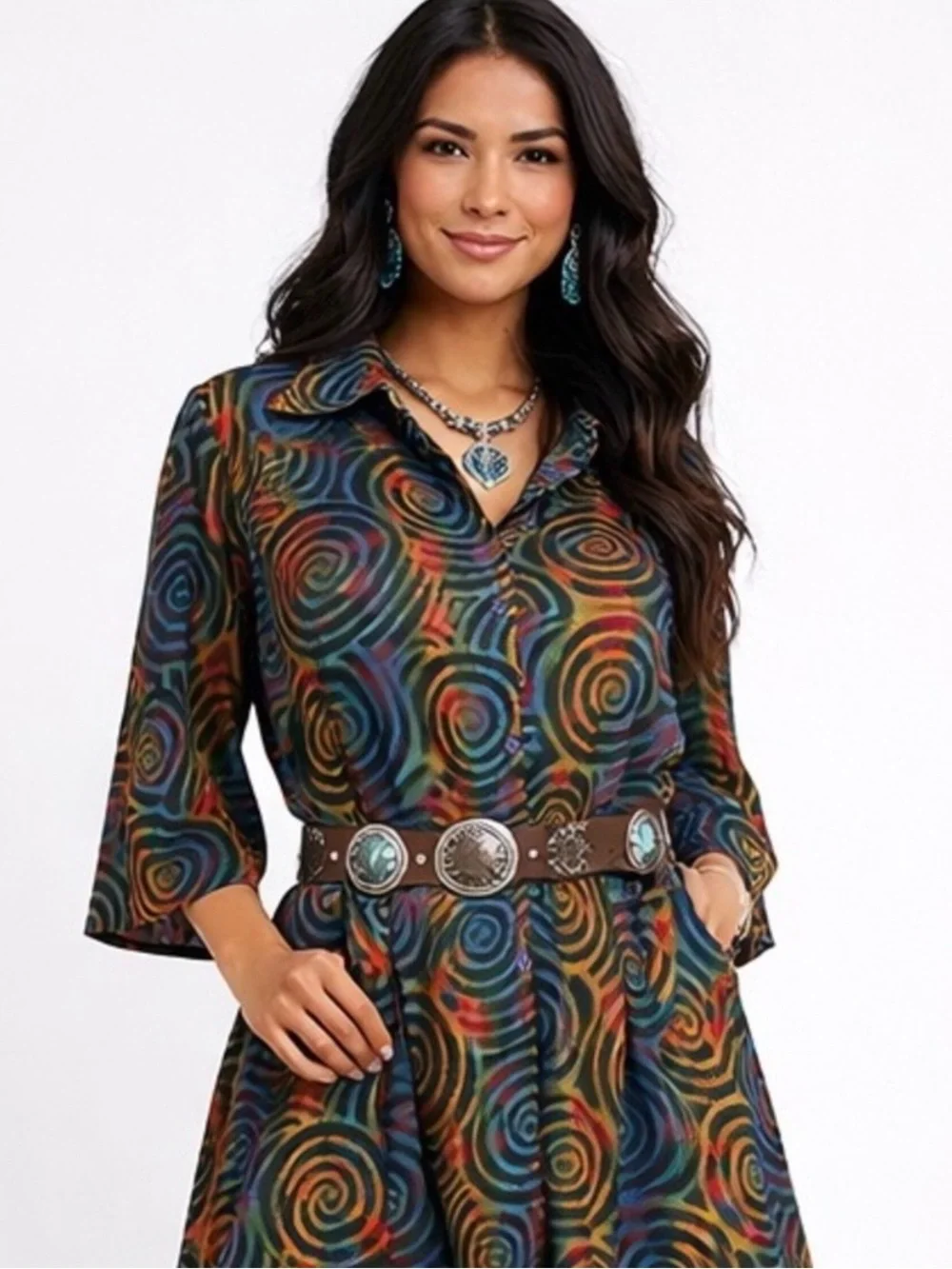 Vibrant Multicolor Asymmetrical Swirl Dress